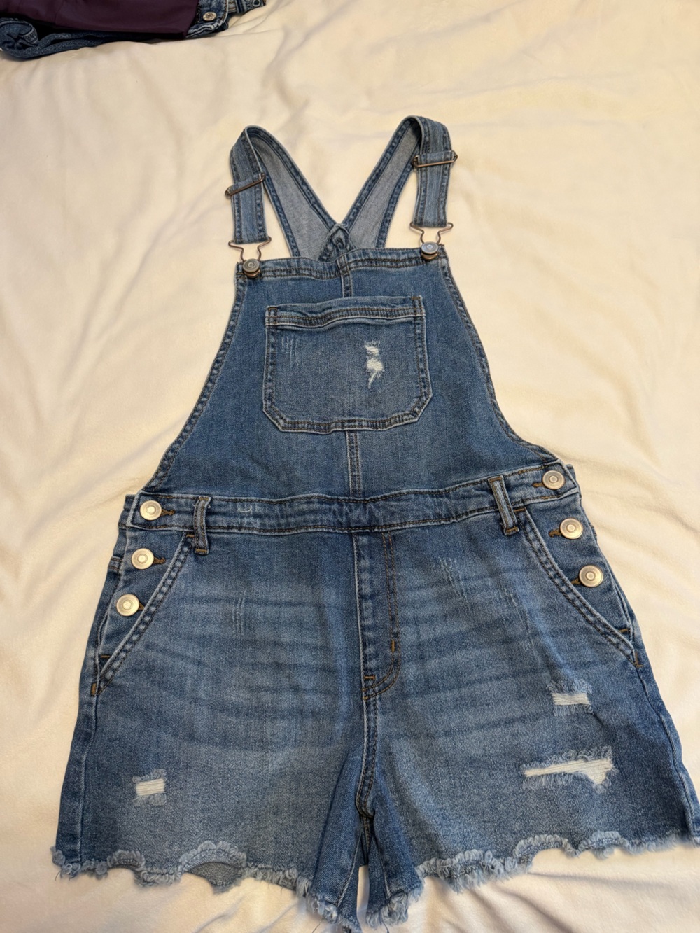 wonder nation Distressed Blue Denim Short Overalls